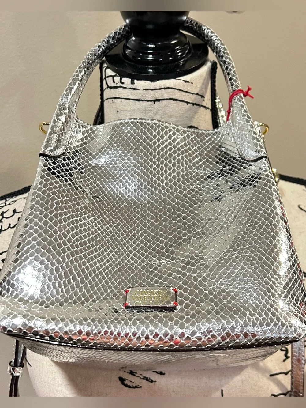 Frances Valentine Teeny Sweet Pea Snakeskin Embossed Metallic Leather Handbag_4